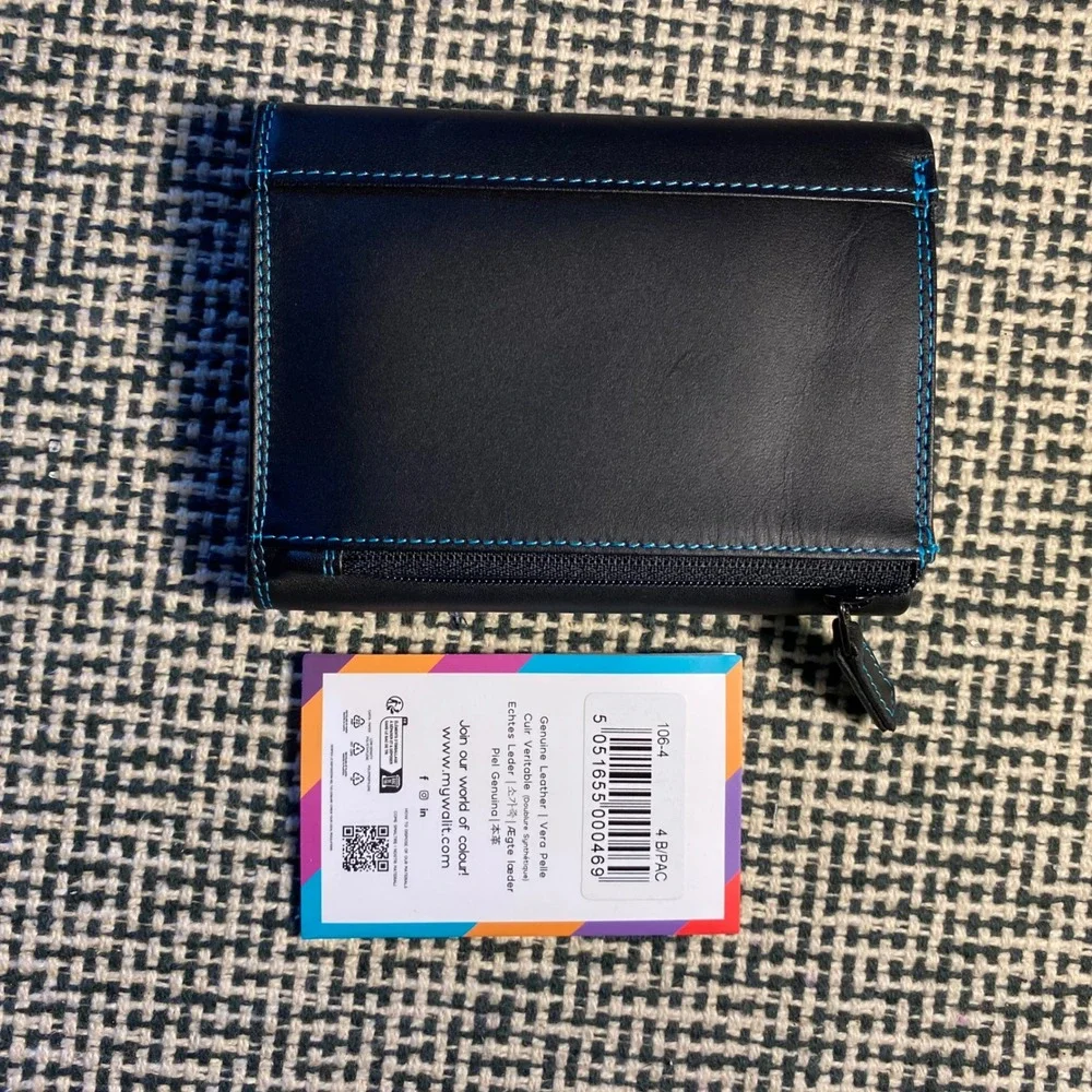 Mywalit Trifold Wallet Rainbow RFID Leather Black Blue 106-4 Unisex OS Black